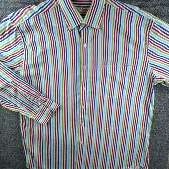 Alan Flusser Men’s Long Sleeve Button Up Shirt Striped Colorful Large Red Blue - Picture 2 of 10